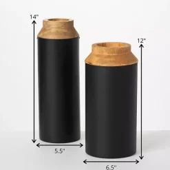 Online Black and Brown Wood Vases, Set of 2 Vases