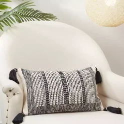 Online and Cream Woven Block Tassel Lumbar Pillow Pillows