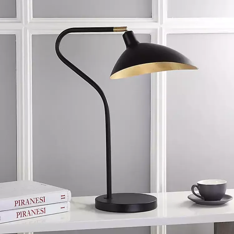 Kirklands Home Table Lamps|Black and Gold Curved Neck Giselle Task Lamp