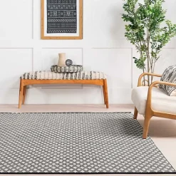 Kirklands Home Area Rugs|Black and Ivory Dainty Diamond Area Rug, 4x6