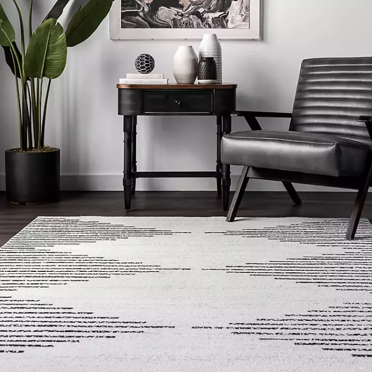 Kirklands Home Area Rugs|Black and Ivory Diamond Washable Area Rug, 5x8