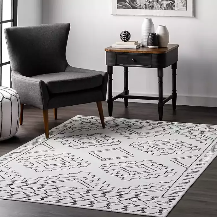 Kirklands Home Accent Rugs|Black and Ivory Moroccan Washable Runner