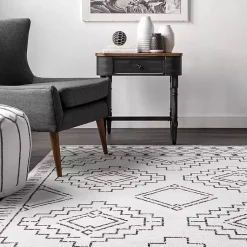 Kirklands Home Accent Rugs|Black and Ivory Moroccan Washable Runner