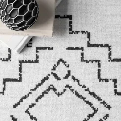 Kirklands Home Area Rugs|Black and Ivory Moroccan Washable Area Rug, 5x8