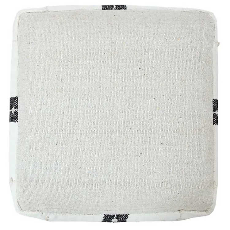 Sale Black and Ivory Textured Plaid Pouf Poufs & Floor Cushions