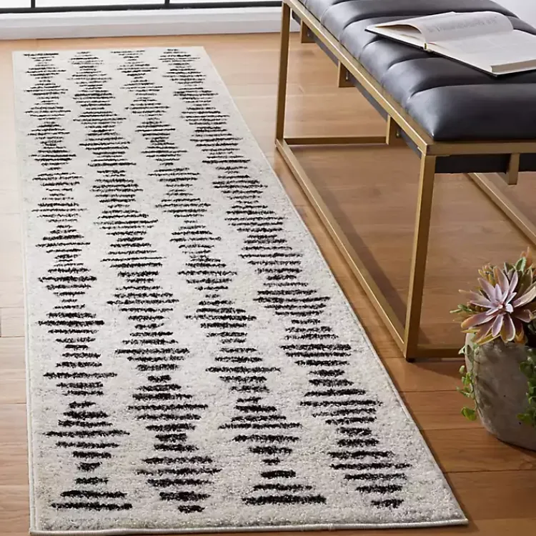 Kirklands Home Area Rugs|Black and Ivory Tulum Geometric Runner, 2x8