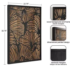 Kirklands Home Wall Plaques|Black and Natural Wood Botanical Wall Plaque