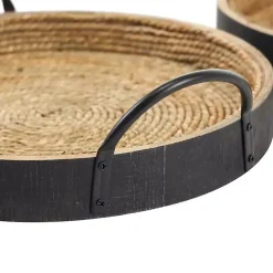 New Black and Natural Wood Decorative Trays, Set of 2 Decorative Trays