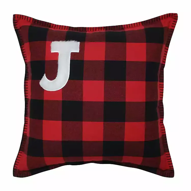 Outlet Black and Red Buffalo Plaid Monogram J Pillow Monogram Seasonal Decor