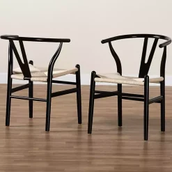 Kirklands Home Dining Chairs|and Tan Wishbone Dining Chairs, Set of 2 Black