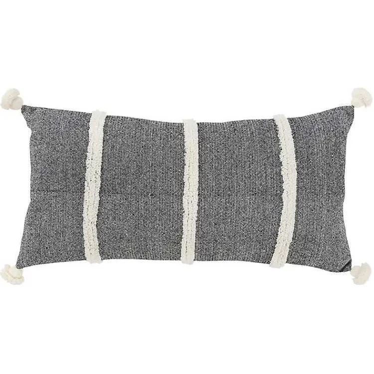 Discount and White Artisanal Stripes Lumbar Pillow Pillows