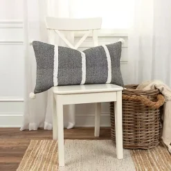 Discount and White Artisanal Stripes Lumbar Pillow Pillows