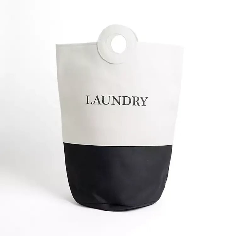 Clearance Black and White Canvas Laundry Basket Baskets & Boxes