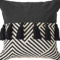 Clearance Black and White Chevron Pillow with Tassels Pillows