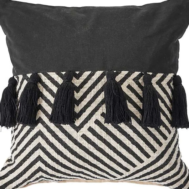 Clearance Black and White Chevron Pillow with Tassels Pillows