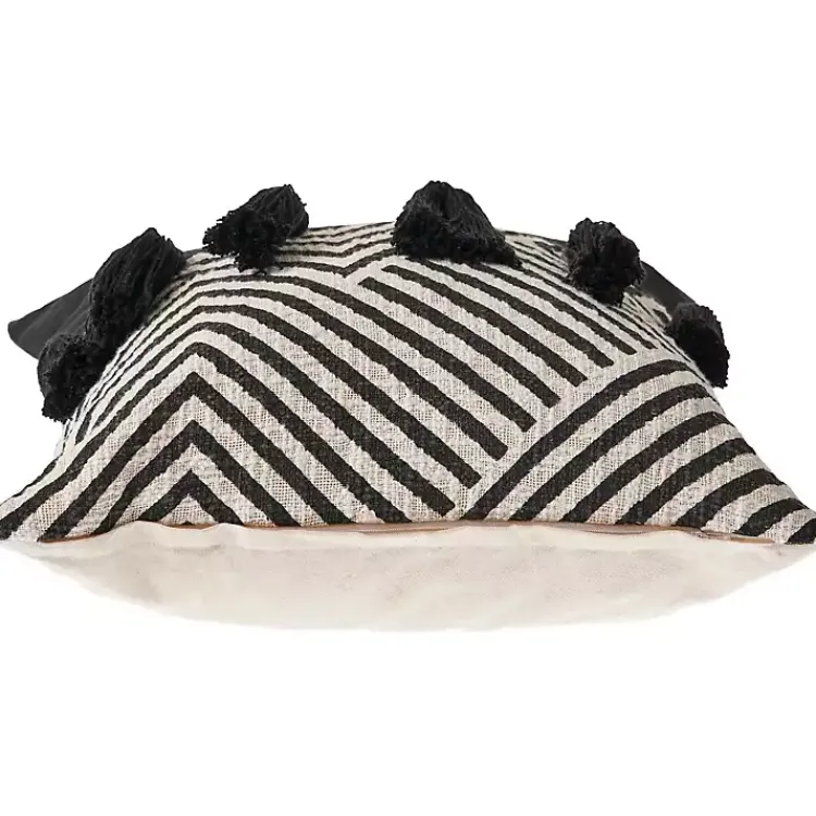 Clearance Black and White Chevron Pillow with Tassels Pillows