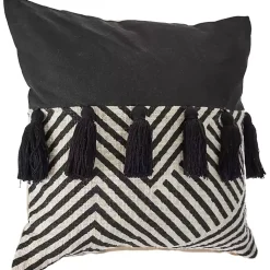 Clearance Black and White Chevron Pillow with Tassels Pillows