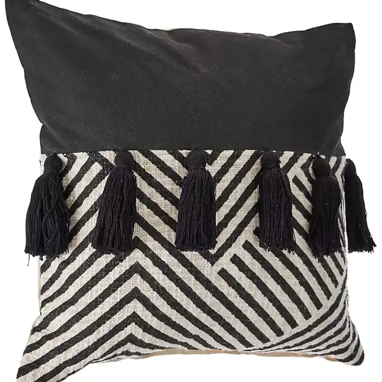 Clearance Black and White Chevron Pillow with Tassels Pillows