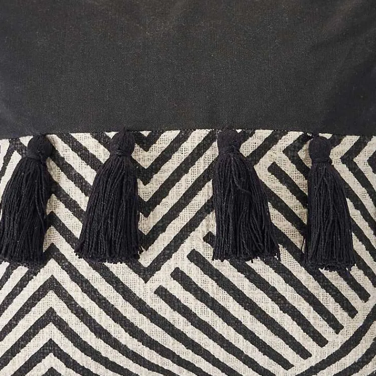 Clearance Black and White Chevron Pillow with Tassels Pillows