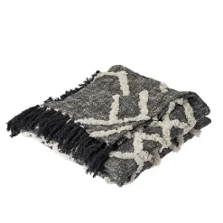 Clearance Black and White Cotton Geometric Tufted Throw Blankets & Throws