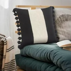 Sale Black and White Cotton Throw Pillow with Tassels Pillows