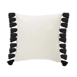 Sale Black and White Cotton Throw Pillow with Tassels Pillows