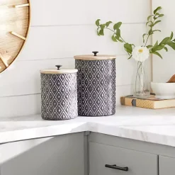 Best and White Embossed Diamond Jars, Set of 2 Decorative Bowls & Jars