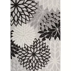 Kirklands Home Outdoor Rugs|Black and White Floral Outdoor Area Rug, 5x7