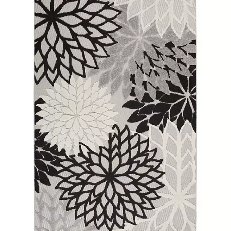 Kirklands Home Outdoor Rugs|Black and White Floral Outdoor Area Rug, 5x7