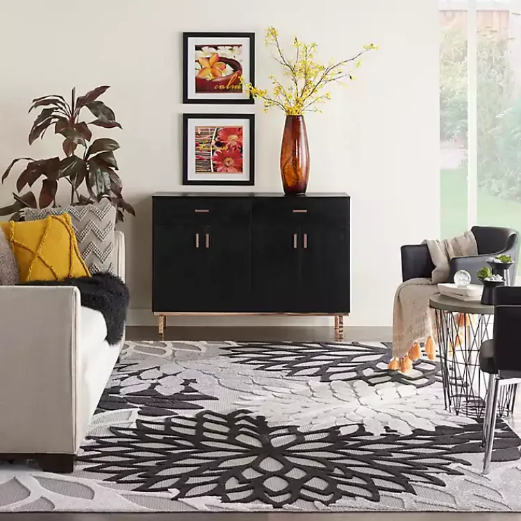 Kirklands Home Outdoor Rugs|Black and White Floral Outdoor Area Rug, 7x10