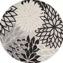 Kirklands Home Outdoor Rugs|Black and White Floral Round Outdoor Area Rug, 5x5