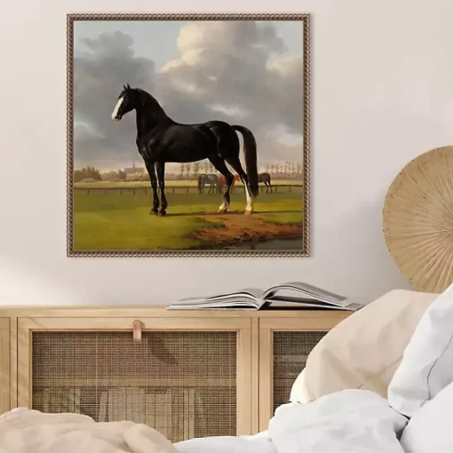 Kirklands Home Canvas Art|Black and White Horse Framed Canvas Art Print