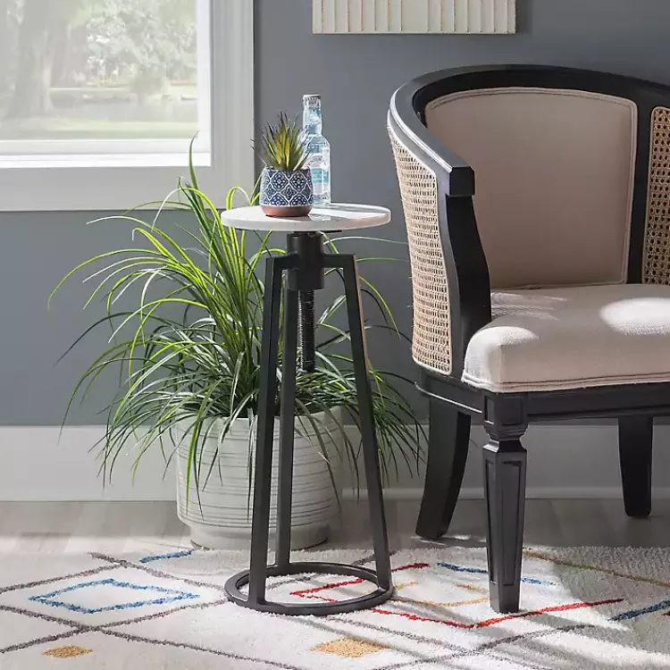Kirklands Home Accent & End Tables|Black and White Marble Adjustable Drink Table