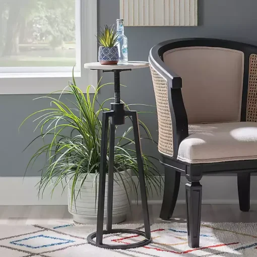 Kirklands Home Accent & End Tables|Black and White Marble Adjustable Drink Table