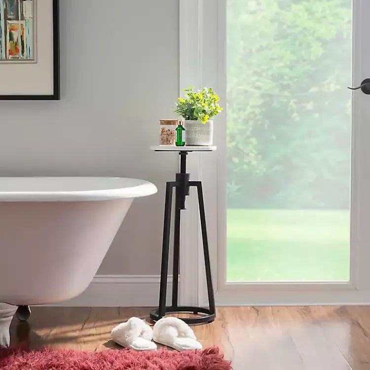 Kirklands Home Accent & End Tables|Black and White Marble Adjustable Drink Table