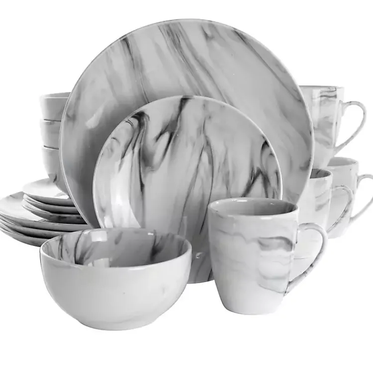 Kirklands Home Dinnerware|Black and White Marble 16-pc. Dinnerware Set