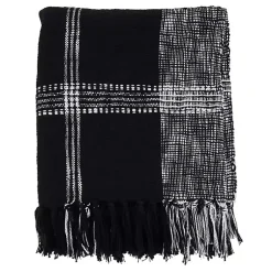 Outlet Black and White Plaid Fringed Throw Blankets & Throws