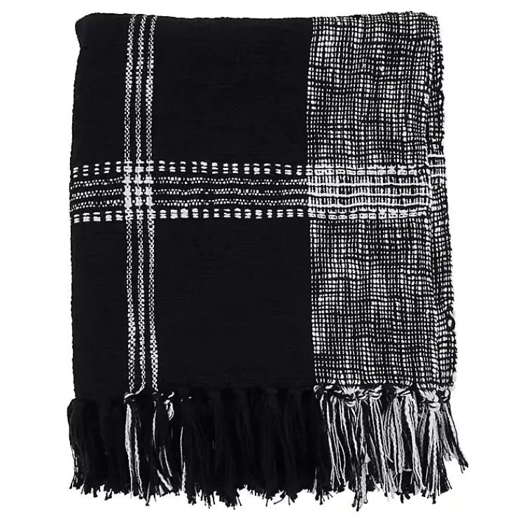 Outlet Black and White Plaid Fringed Throw Blankets & Throws