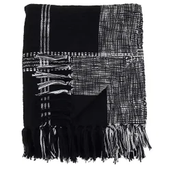 Outlet Black and White Plaid Fringed Throw Blankets & Throws