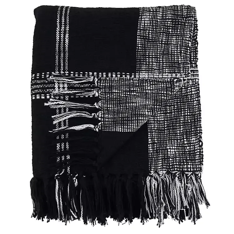 Outlet Black and White Plaid Fringed Throw Blankets & Throws