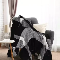 Discount Black and White Plaid Organic Cotton Throw Blankets & Throws