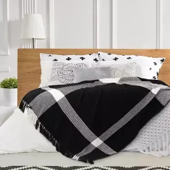 Discount Black and White Plaid Organic Cotton Throw Blankets & Throws