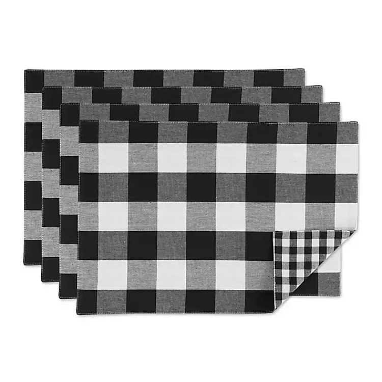 Kirklands Home Table Linens|and White Reversible Placemats, Set of 4 Black