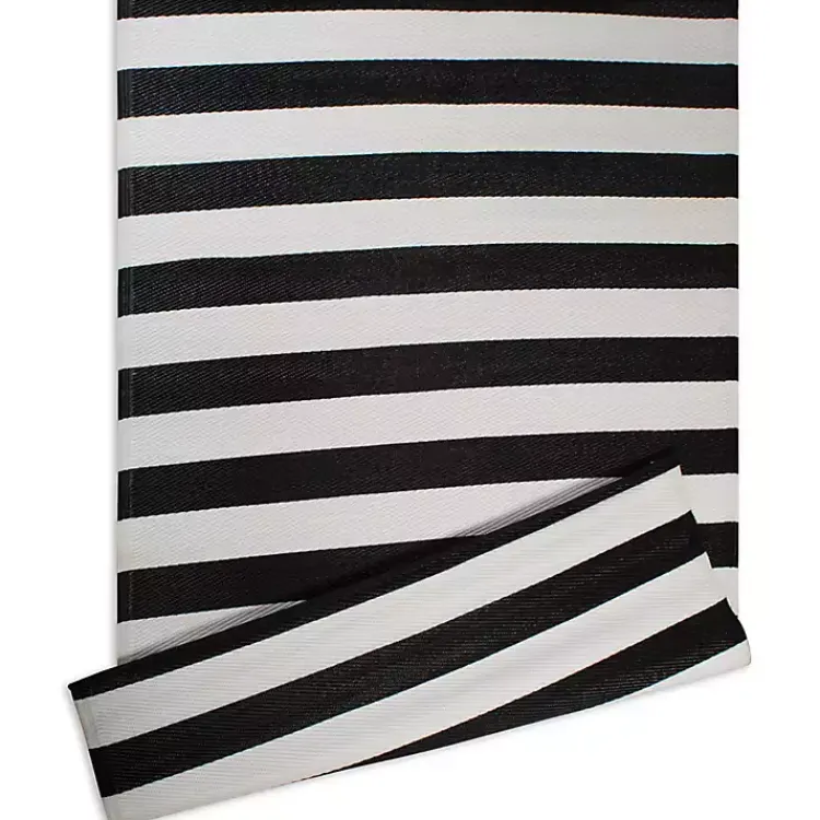Kirklands Home Outdoor Rugs|Black and White Rugby Stripe Outdoor Area Rug, 5x8