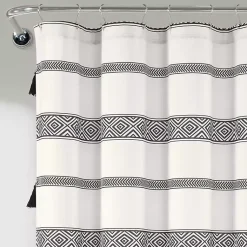 Kirklands Home Shower Curtains|Black and White Striped Boho Shower Curtain