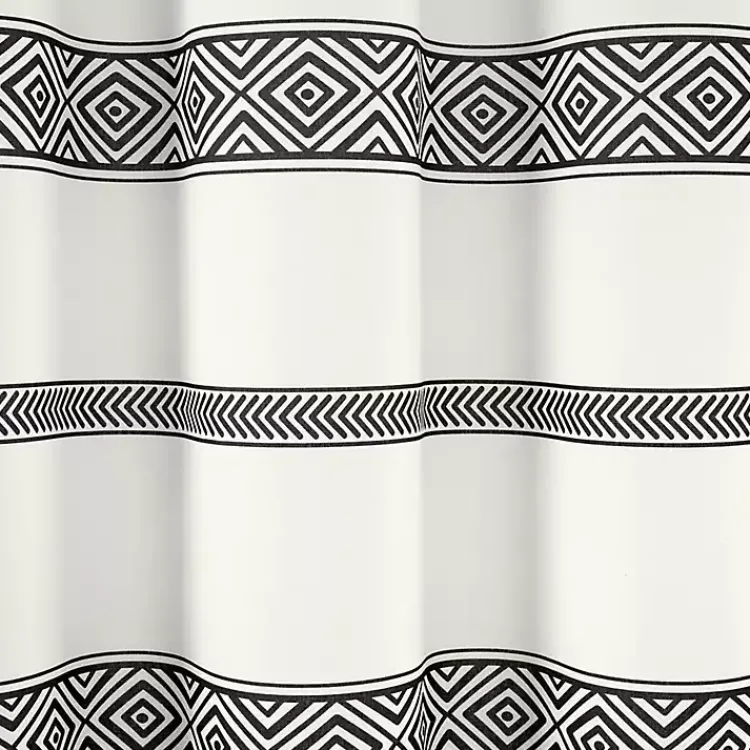 Kirklands Home Shower Curtains|Black and White Striped Boho Shower Curtain