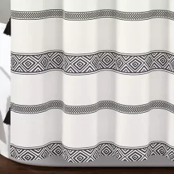 Kirklands Home Shower Curtains|Black and White Striped Boho Shower Curtain