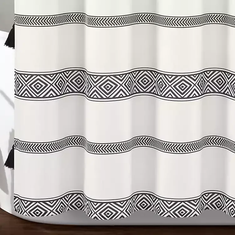 Kirklands Home Shower Curtains|Black and White Striped Boho Shower Curtain