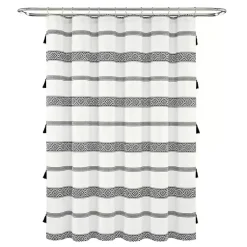 Kirklands Home Shower Curtains|Black and White Striped Boho Shower Curtain