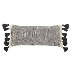 Online Black and White Striped Lumbar Pillow with Tassels Pillows